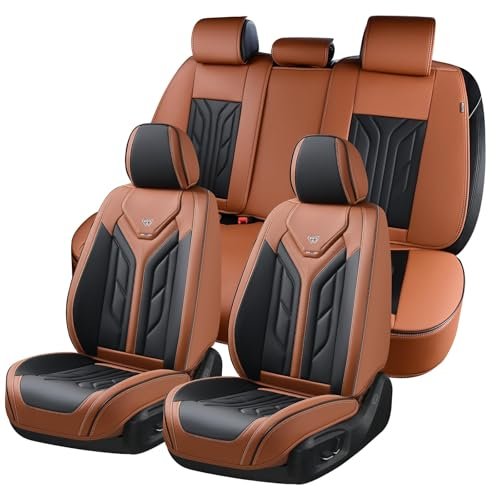Coverado Seat Covers, Car Seat Covers Full Set, Leather Seat Covers for Cars, Automotive Seat Covers Car Seat Protector Car Accessories Fit for Most Sedans SUV Pick-up Truck(Black&Brown)