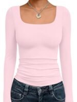 Trendy Queen Womens Long Sleeve Shirts Crop Tops Fall Fashion Solid Square Neck Going Out Basics Tees Y2k Clothes - Image 5
