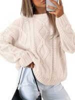 Trendy Queen Women's Oversized Cable Knit Crewneck Sweaters