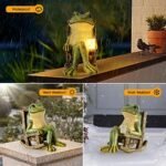 Miniature Frog Garden Statue Gifts Valentines Day Decorations Fairy Garden Accessories Outdoor Lights Solar Garden Frog Decor Art Housewarming Gift for Patio,Yard,Lawn Ornament,3.89"x2.36"x3.93 - Image 5