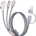 Temdan for Travel Essentials,3 in 2 USB C Cable for Apple Watch Charger/iPhone 17 Charger/Lightning,Multi Charging Cable Cord,Vacation Camping Essentials,Portable Designed for iWatch &iPhone 16-12-4FT