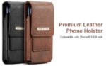 Phone Holster with Belt Clip for iPhone 17/16/15/14/13/12 Pro Max & Plus, Galaxy S25/S24/S23/S22 Ultra & Plus, Premium Leather Pouch with Card Holder, Magnetic Closure, Rugged Outdoor Case - L Brown